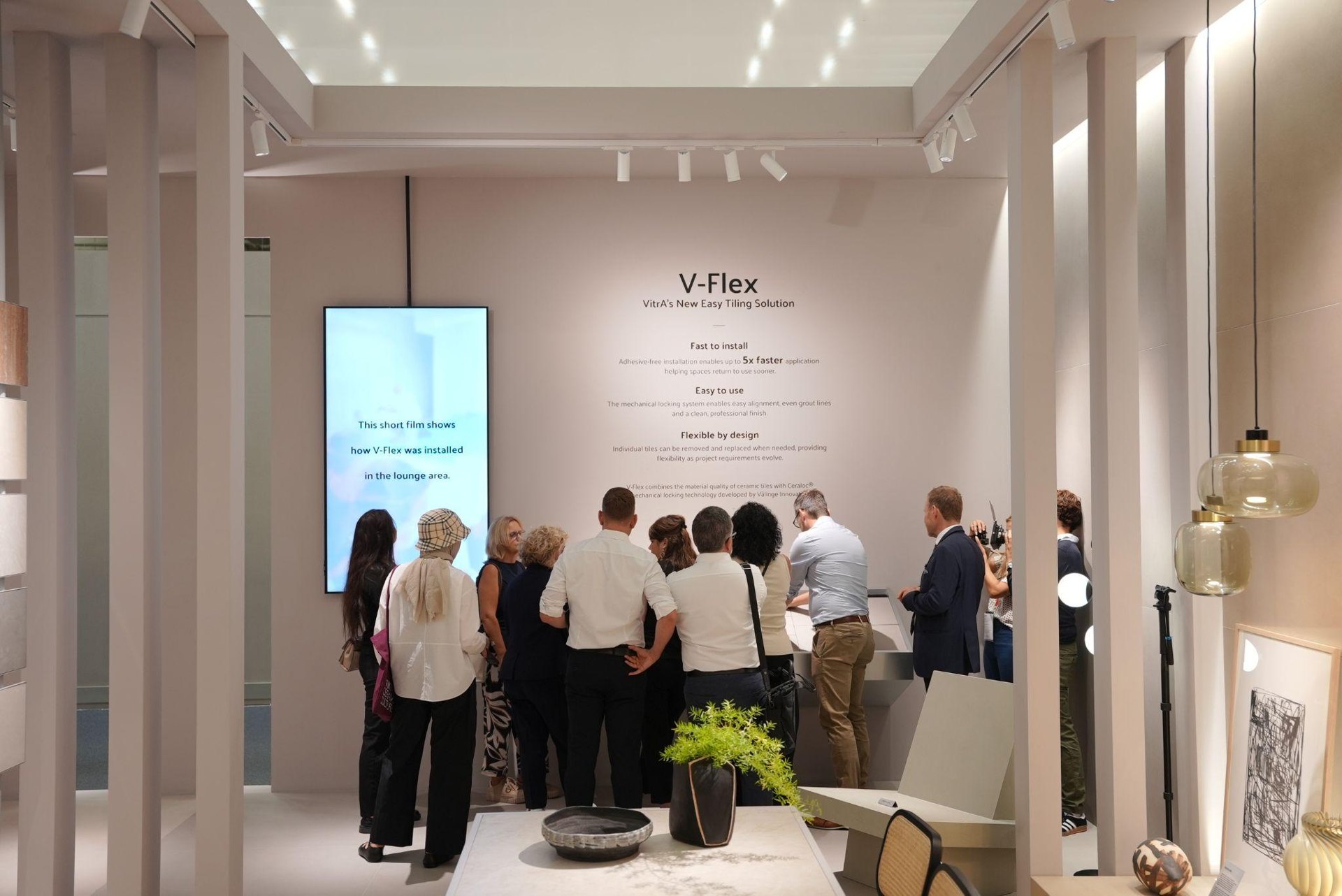 Visitors at the V-Flex installation display: In Bologna, VitrA Tiles Debuts The Code and a Fresh Set of Design Codes